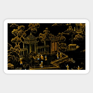 black and gold oriental silk pagodas Sticker